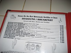 The menu for the best Mexican breakfast in town. (11/24/2007)
