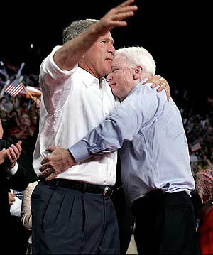 McCain hugging Bush