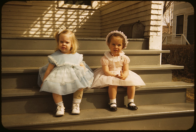 1956 04 Ekwall - Laurie Irene Ekwall and Nancy Lundstrom at Easter
