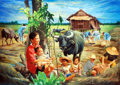  mother and child farm rural scene farmer family children smiling carabao nipa hut painting  Pinoy Filipino Pilipino Buhay  people pictures photos life Philippinen dante hipolito 菲律宾  菲律賓  필리핀(공화국) Philippines special espesyal   
