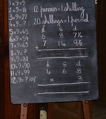 Board School Blackboard with old-fashioned maths calculations
