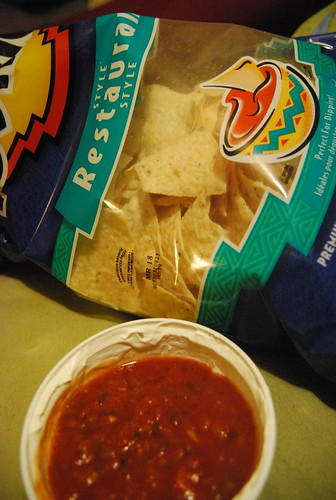 Corn chips with salsa and sour cream