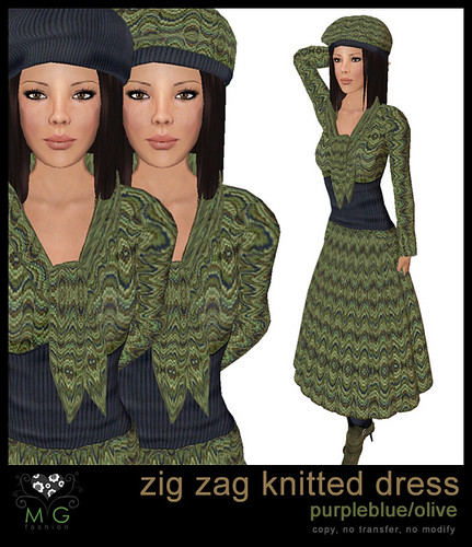 [MG fashion] Zig zag knitted dress (purpleblue/olive)
