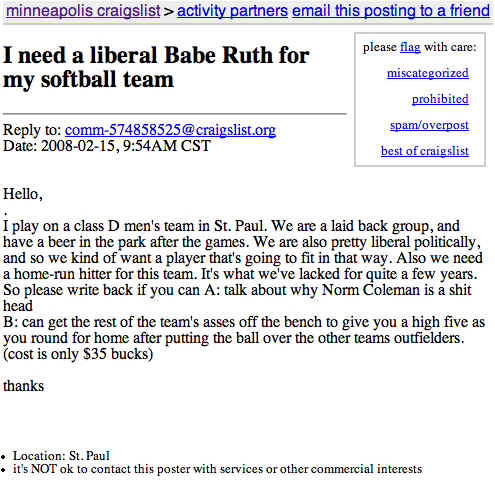 I need a liberal Babe Ruth for my softball team