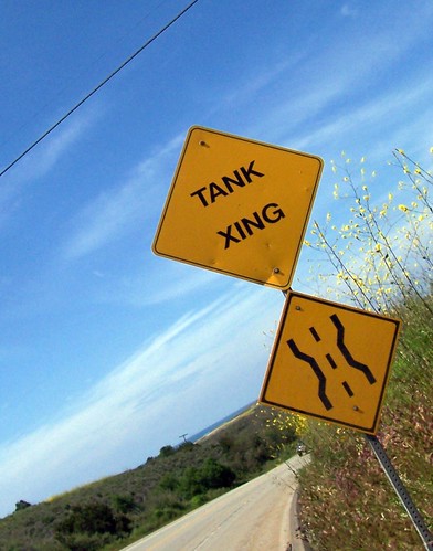 Tank crossing on Pendalton Marine Base near Oceanside, California, USA