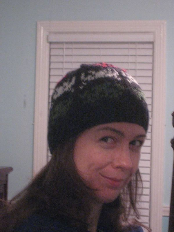 Space Invader hat on weary knitter