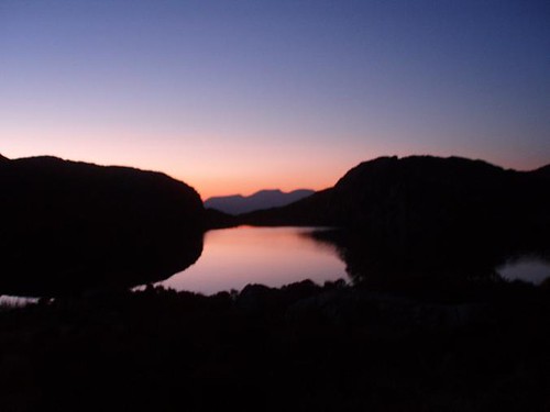 Sunset reflecting on Llyn yr Arddu
