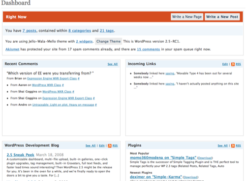 WordPress 2.5 Dashboard Overhaul