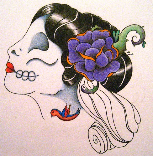 skull, sexy_girl, art, tattoo_design,tribal