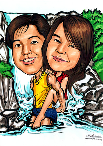 Caricatures couple Kota Tinggi waterfall
