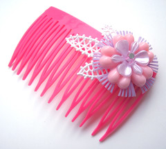 Pink and Purple Vintage Flowers Hair Comb / Barrette