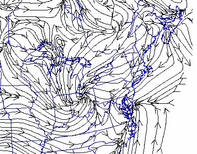 Surface Streamlines..note the 2 Lows