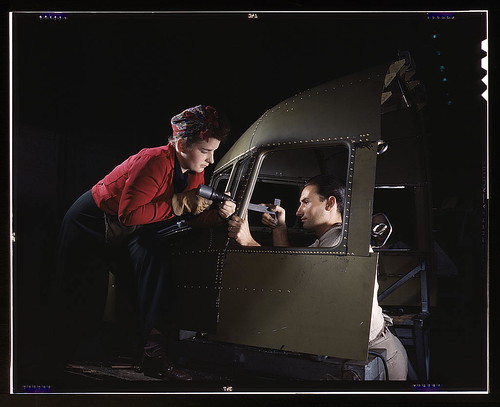 Warbird picture - Riveting team working on the cockpit shell of a B-25 [i.e. C-47] bomber at the plant of North American Aviation, Inc., Inglewood [i.e. Douglas Aircraft Co., Long Beach], Calif.