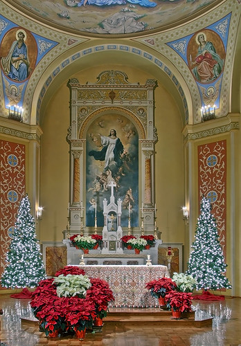 Saint Mary of the Barrens Roman Catholic Church, in Perryville, Missouri, USA - Christmas decorations around altar