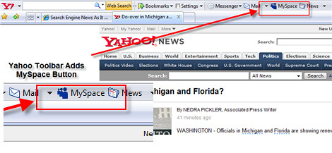 Yahoo Toolbar com botão MySpace
