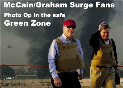 mccain graham central Baghdad's Green Zone after a____ rocket attack March 23, 2008.