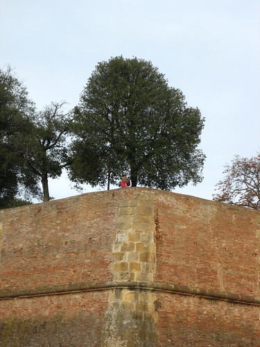 Couple kissing atop the wall of the Basilica