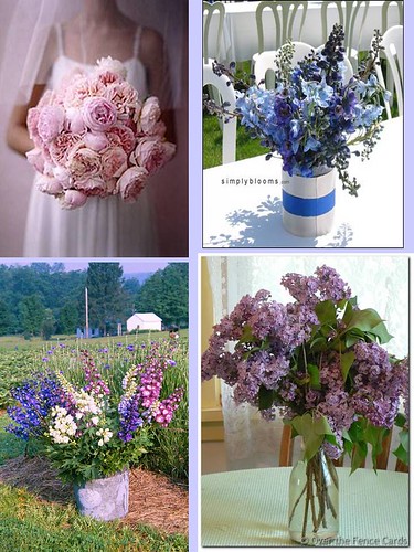  From L to R Peonies Delphinium Top Right and Bottom Left Lilacs 