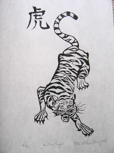 Hu: The Tiger, limited edition linocut