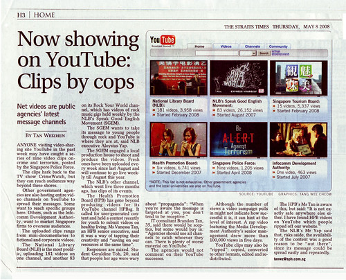 Singapore Government agencies using YouTube