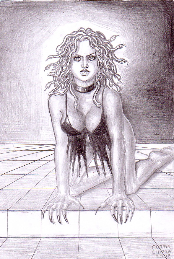 My pencil drawing of Medusa, one of the gorgon sisters