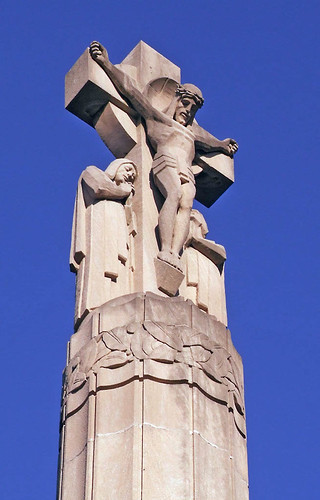 Calvary Roman Catholic Cemetery, in Saint Louis, Missouri, USA - crucifix over gate.jpg