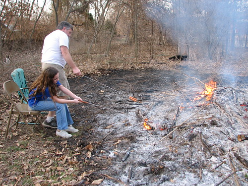 big burn pile, hot fire