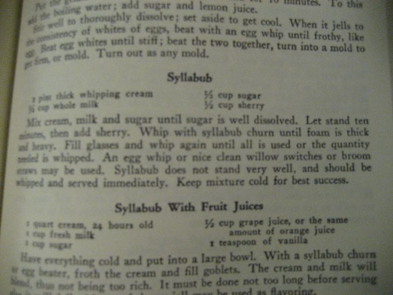 Syllabub recipe from Mrs. Dull's Southern Cooking