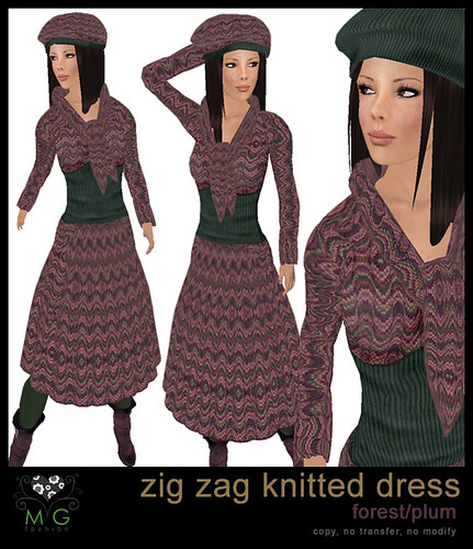 [MG fashion] Zig zag knitted dress (forest/plum)