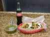 Steak tacos, Coke and salsa