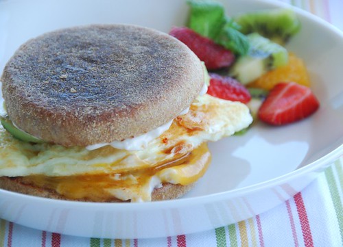breakfast sandwich with eggs, cheddar, and chipotles chilis