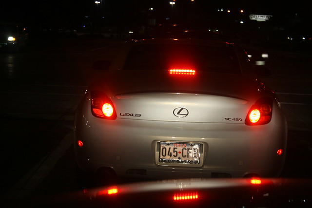 nightphotography car night lights redlights sportscar lexussc430