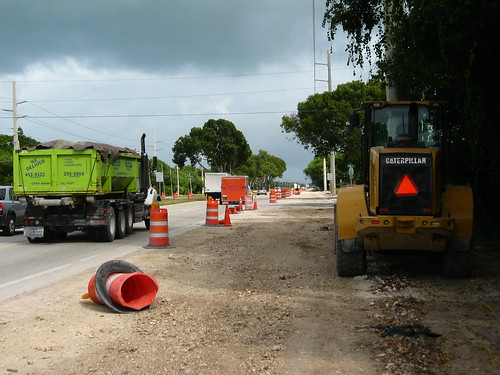 Road works along side US1 Highway near Key Largo, Florida, USA