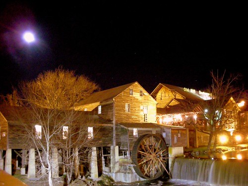 Full Moon Over The Old Mill in Pigeon Forge, Tennessee