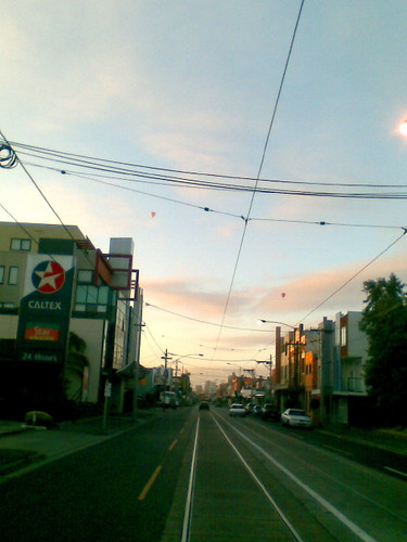 Dawn breaking over Sydney Road (note hot air balloons)