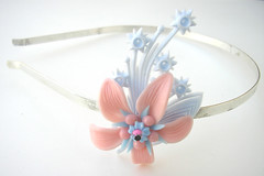 Pink and Blue Vintage Flowers Headband