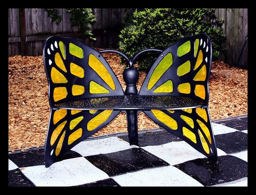 My new stained glass monarch butterfly bench