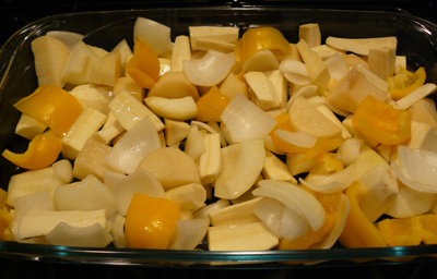 Roasting vegetables for parsnip soup