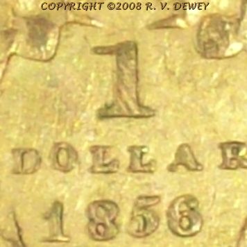 1856 (GILT-BRASS) $1 Gold Pattern close-up