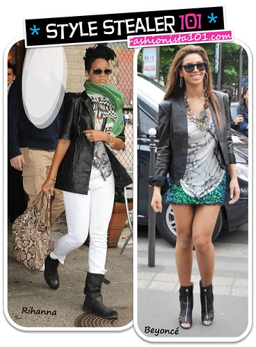  her Balmain jacket, white J Brand jeans, and black suede boots), Rihanna 