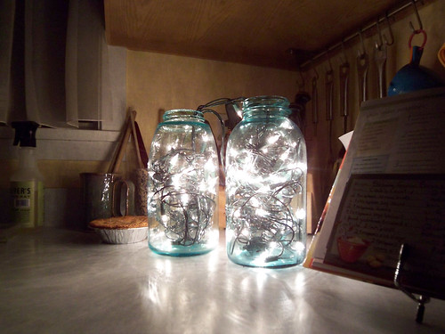 They look beautiful glowing with twinkle lights mason jar lights