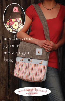 front of mischievous gnome messenger bag sewing pattern