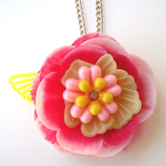 Pink and Yellow Vintage Flowers Necklace