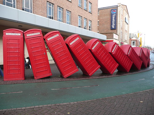 Leaning telephone cabins, Kingston, UK