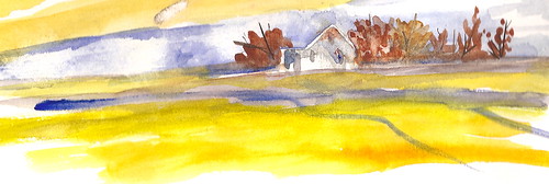 Watercolor Sketch - House on Hill