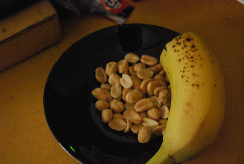 Peanuts and 1/2 banana