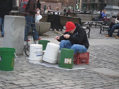 Drummer in front of Faneuil Hall