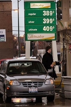 A sign advertises gas prices at a BP gas station April 11, 2008 in Chicago, Illinois  