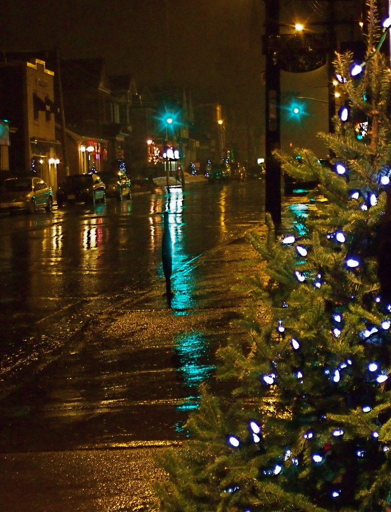 winter, rain, city, christmas