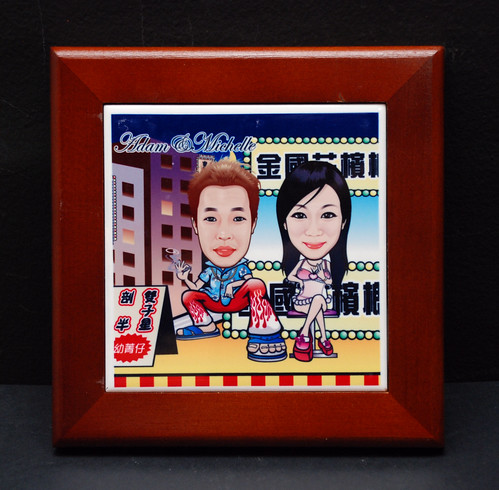 caricatures on ceramic tile with frame 7